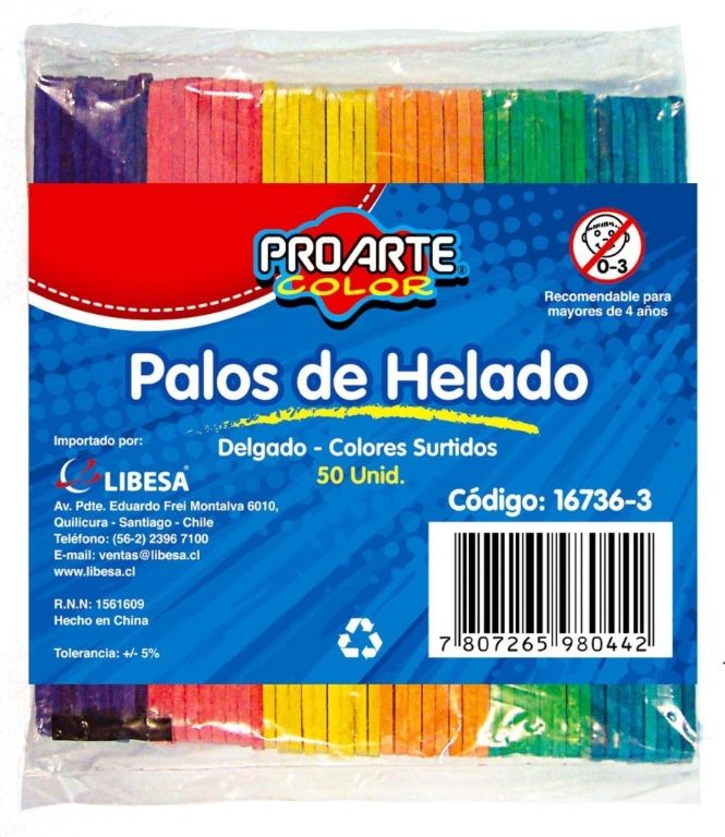PALOS HELADO DELGADO  COLOR X 50 UN